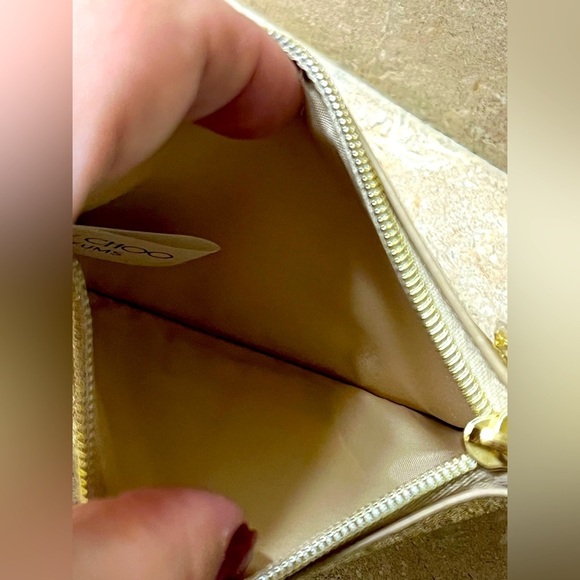 Jimmy Choo Gold Glitter Mini Wallet Coin Card ID Pouch Charm Logo - Picture 7 of 12